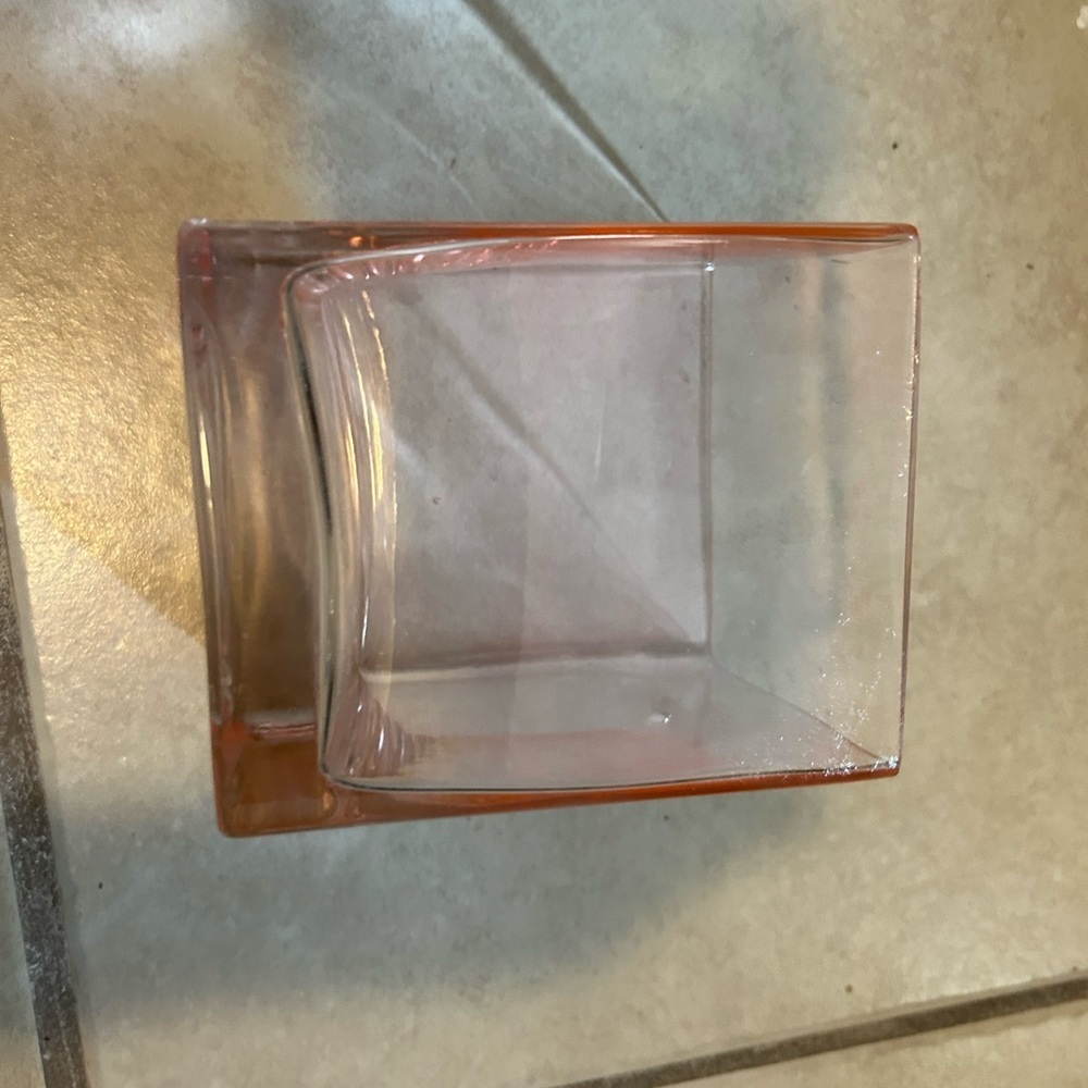 Teflora orange glass square cube floral vase planter